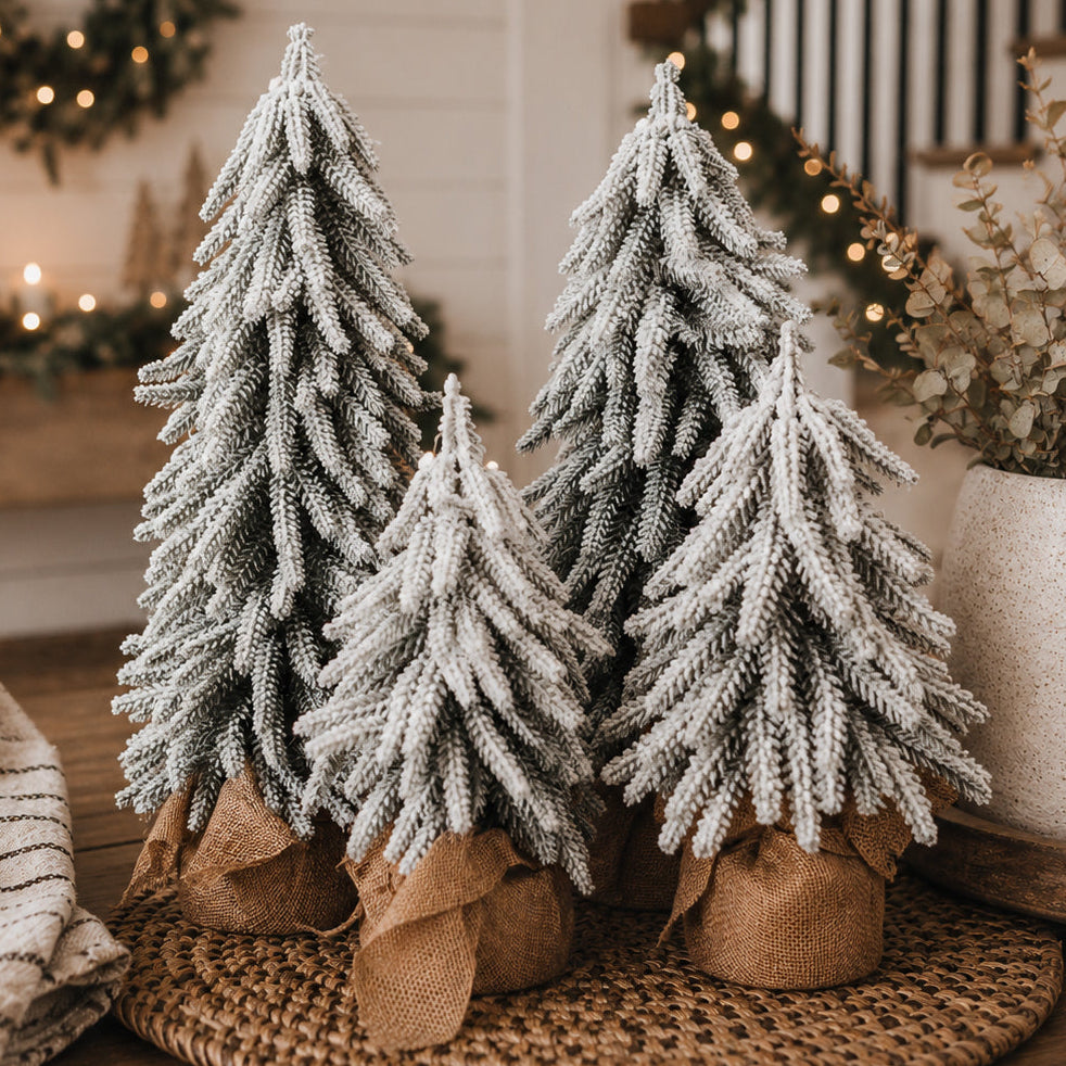 Snow-Flocked Christmas Tree Set — Tabletop Holiday Decor