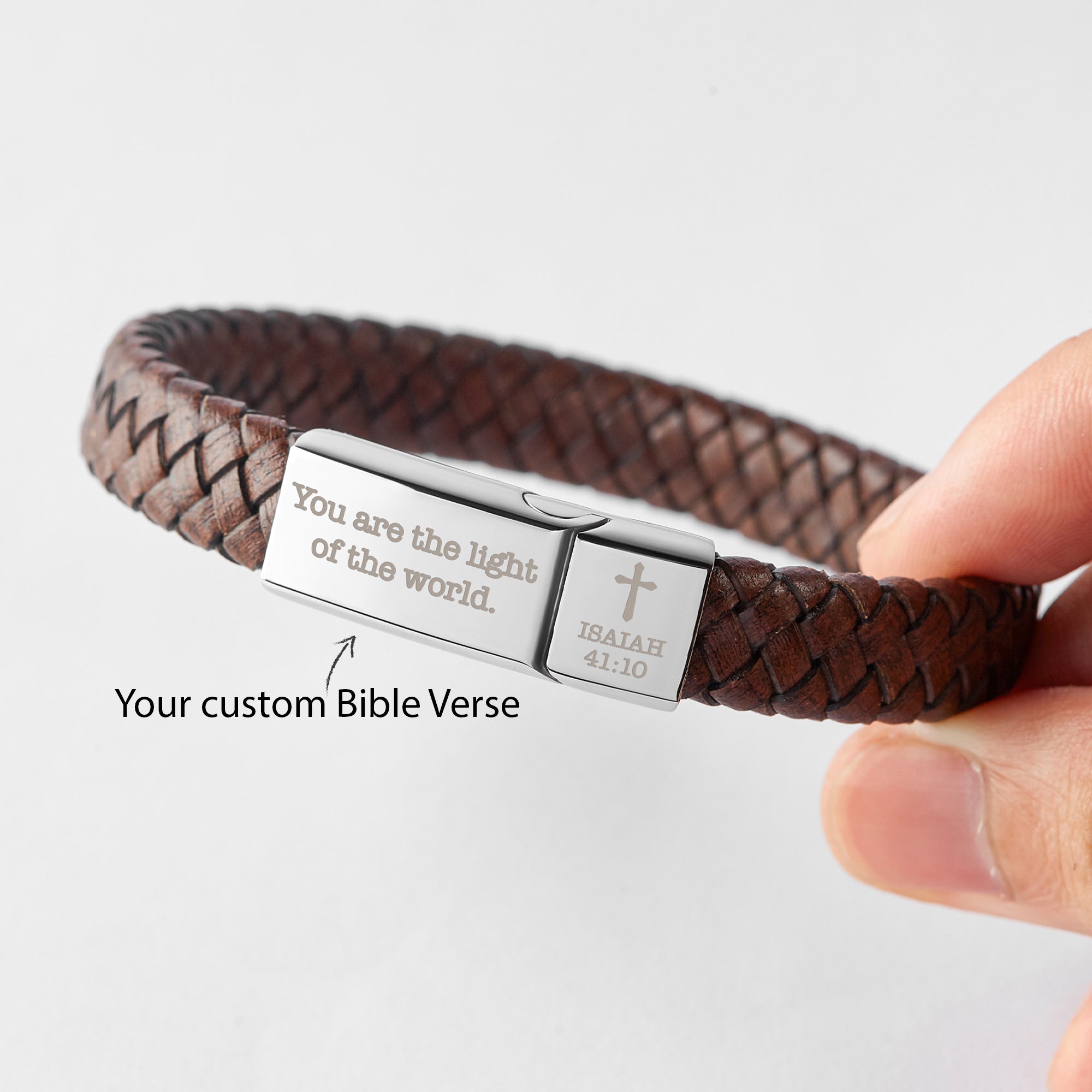 Personalized Christian Leather Bracelet — Bible Verse | Cross | Black or Brown