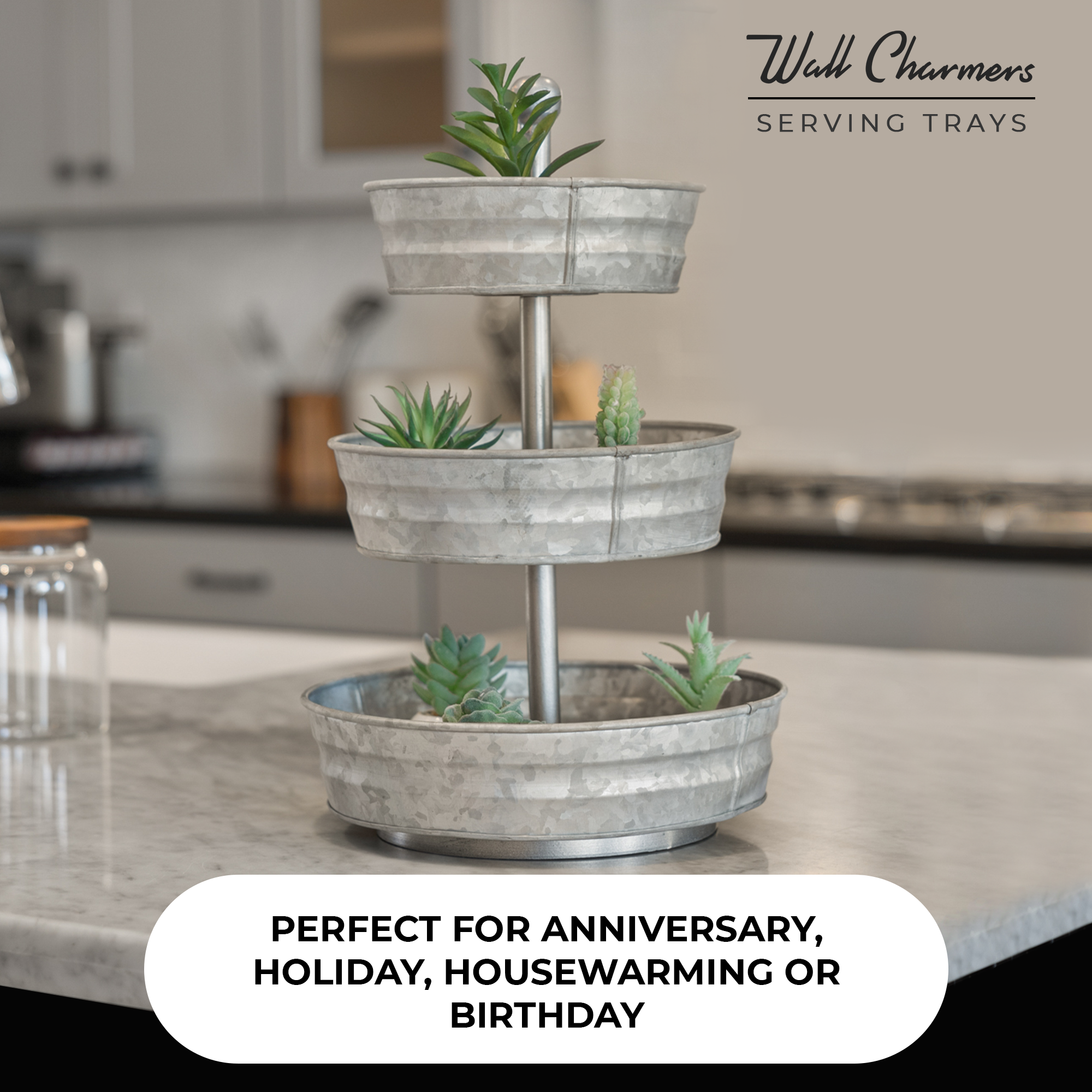 3 Tier Galvanized Round Metal Tray, 18"