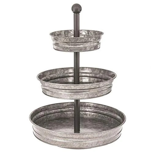 3 Tier Galvanized Round Metal Tray, 18"