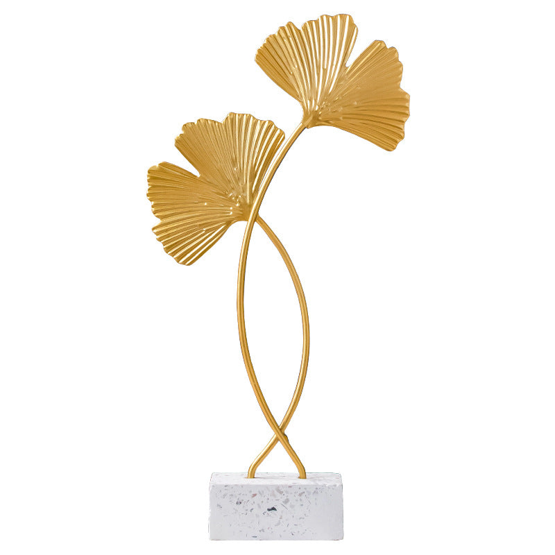 Marble Base Leaf Metal Ornament — Ginkgo or Turtle Leaf in Gold