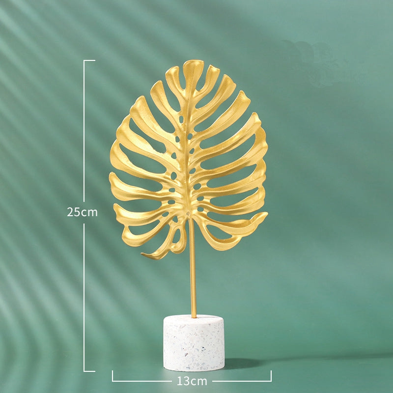 Marble Base Leaf Metal Ornament — Ginkgo or Turtle Leaf in Gold