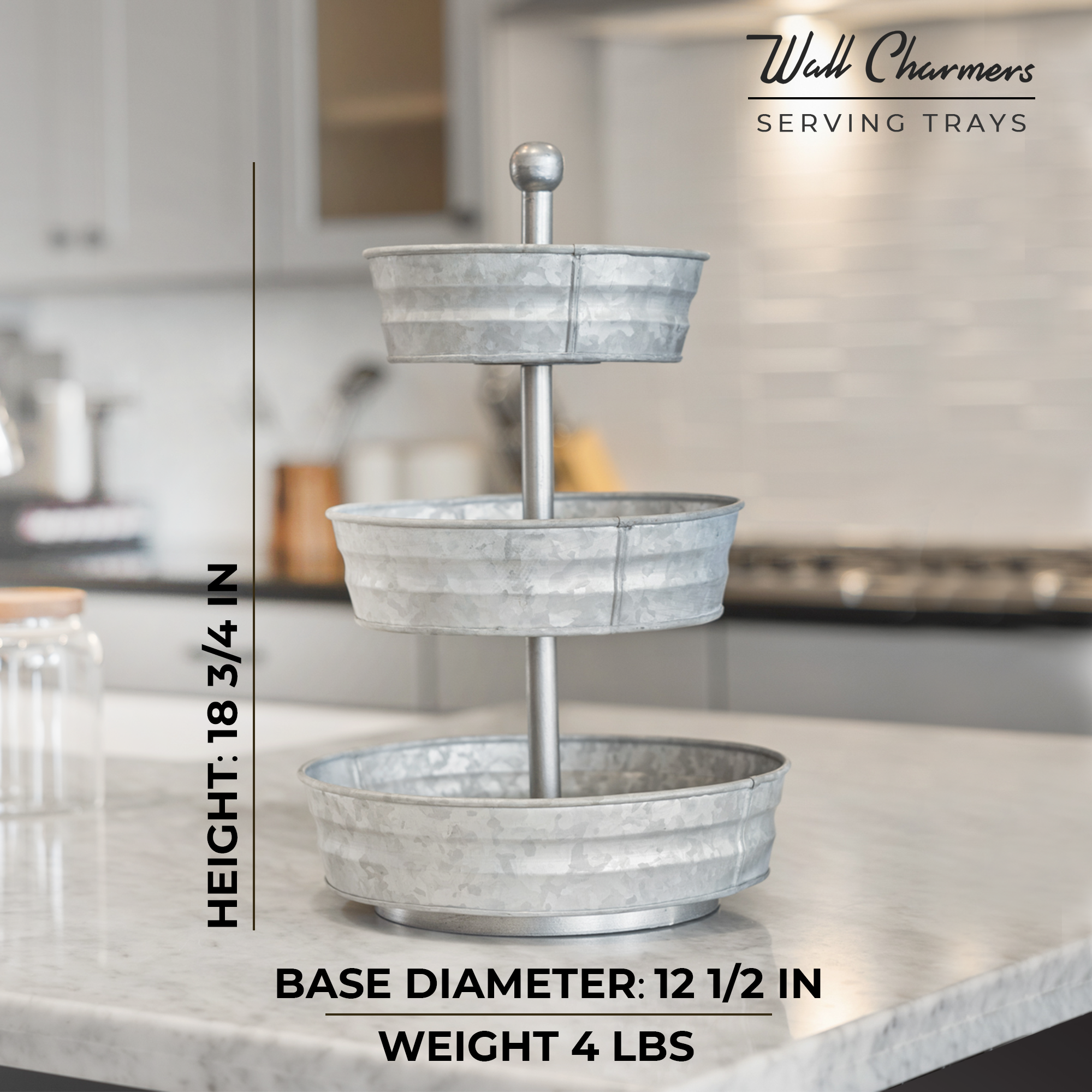 3 Tier Galvanized Round Metal Tray, 18"