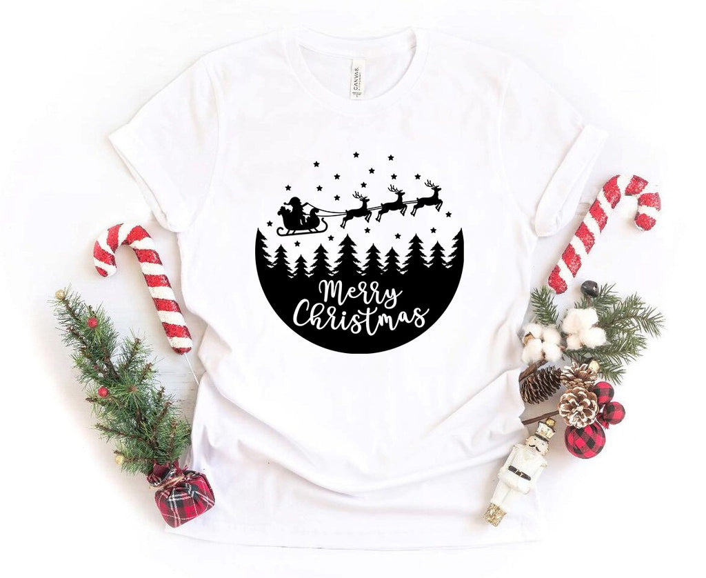 Merry Christmas Scene With Santa T-Shirt – Unisex | 7 Colors | XS–4XL