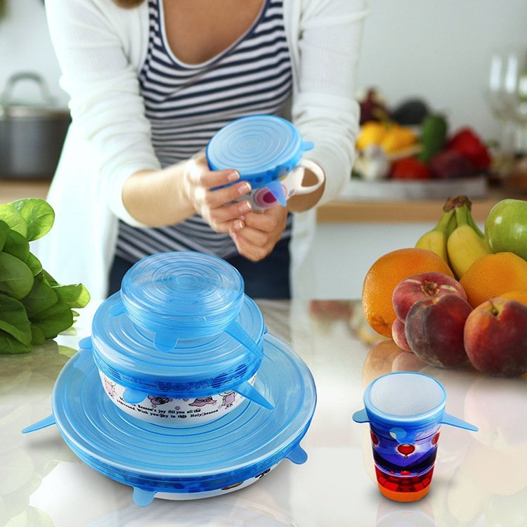 Reusable Bowl Pot Lid Silicone Food Seal Wrap 6 Pcs