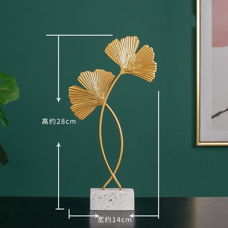 Marble Base Leaf Metal Ornament — Ginkgo or Turtle Leaf in Gold