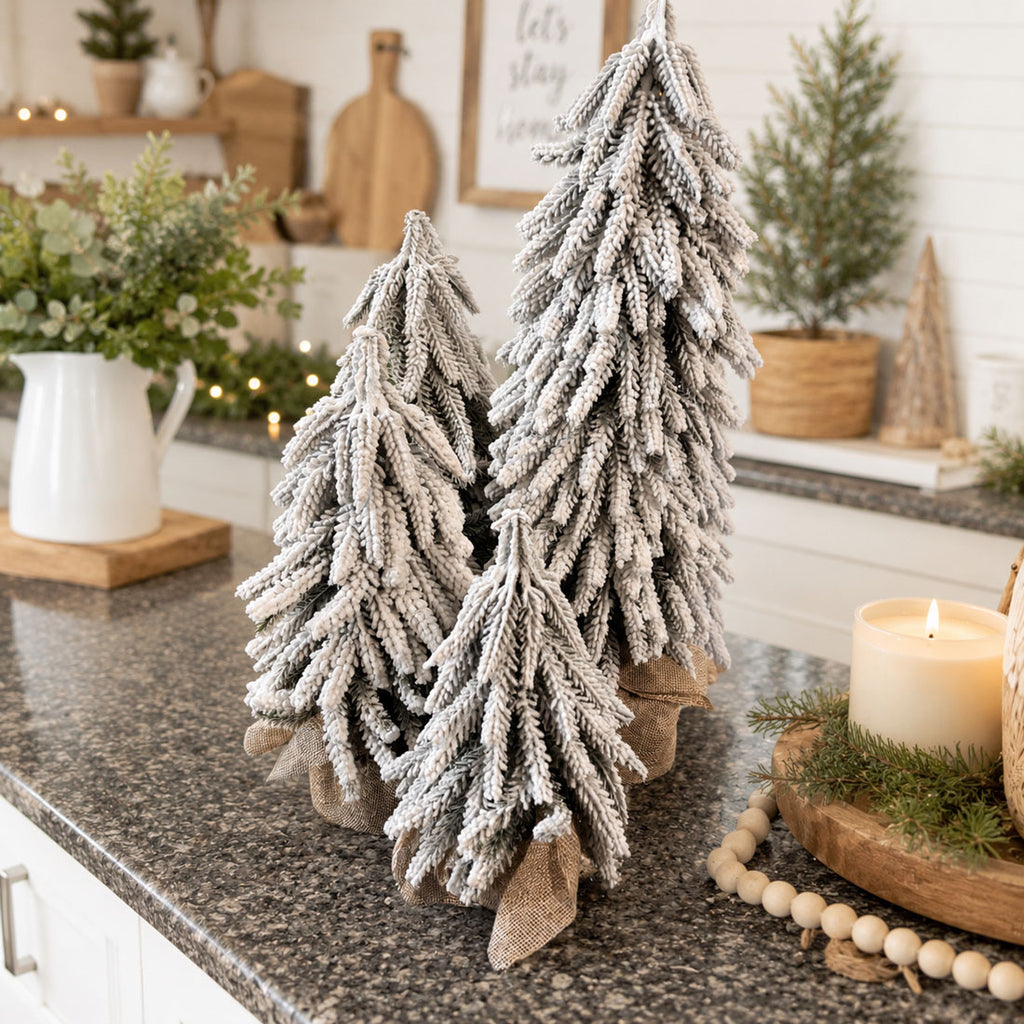 Snow-Flocked Christmas Tree Set — Tabletop Holiday Decor