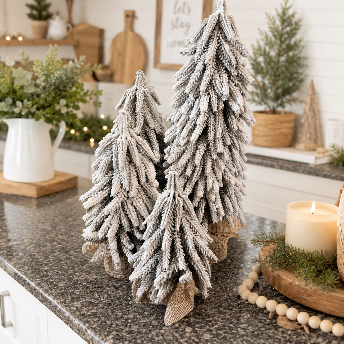 Snow-Flocked Christmas Tree Set — Tabletop Holiday Decor