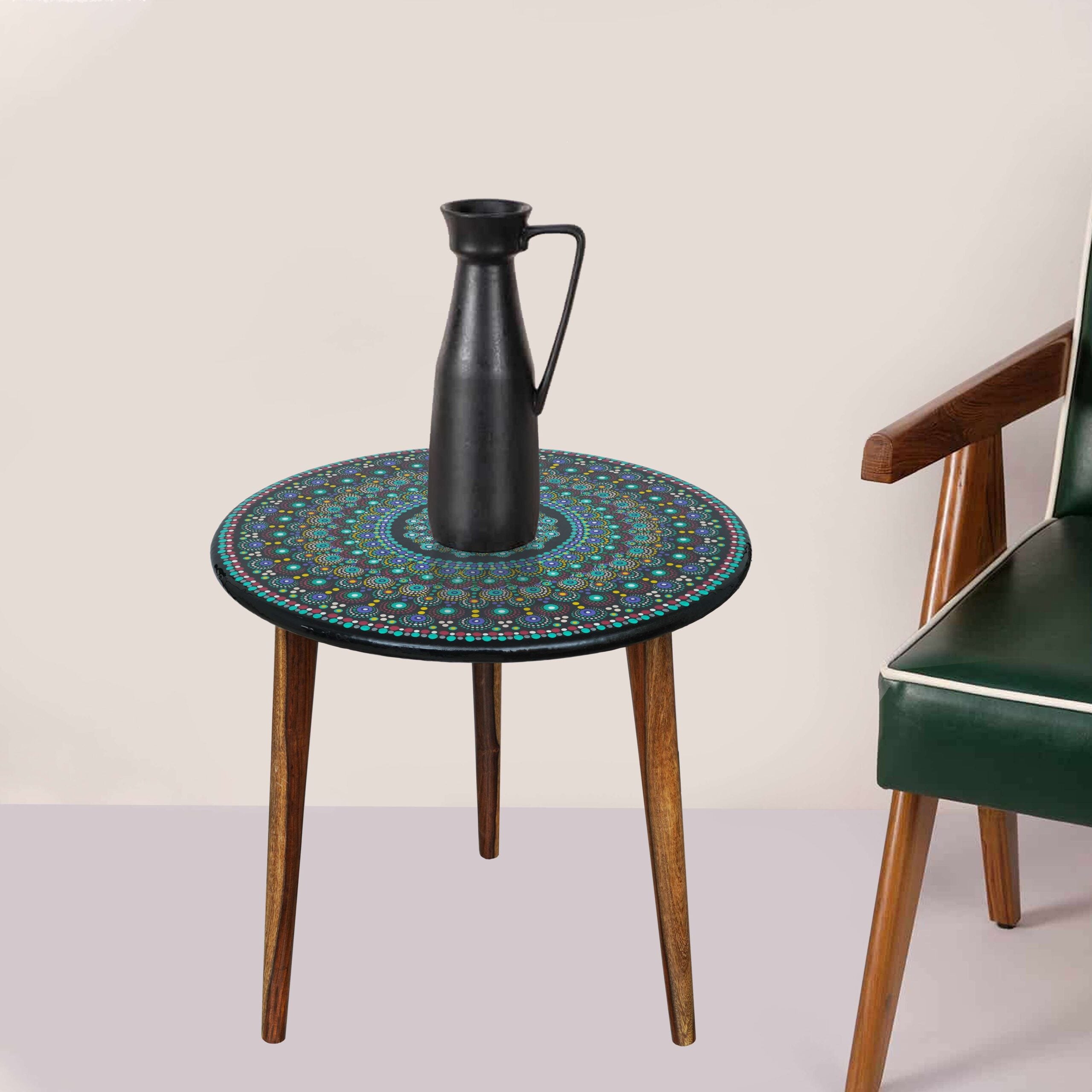 Wooden Round Side Table | Epoxy End Table | Living Room Furniture