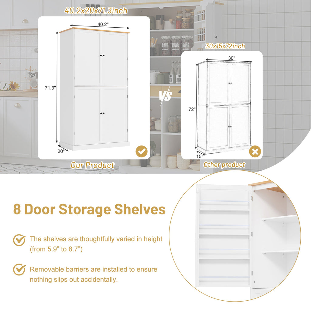 Large Kitchen Pantry Storage Cabinet | 71" Tall | MDF | White, Gray or Blue