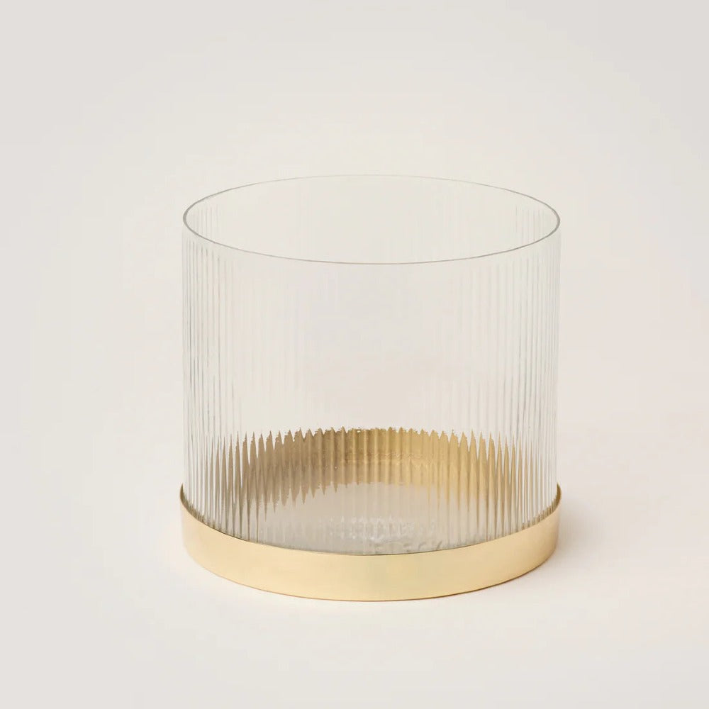Fluted Hand-Blown Glass Vase | Clear Glaze | Ribbed Edges | Artisan Crafted | Fleck by Powered by People
