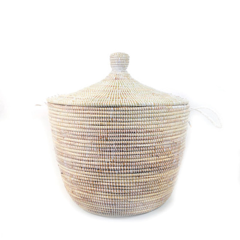 Dou Lid Storage Basket | Monochrome White | Handwoven in Senegal | Mbare