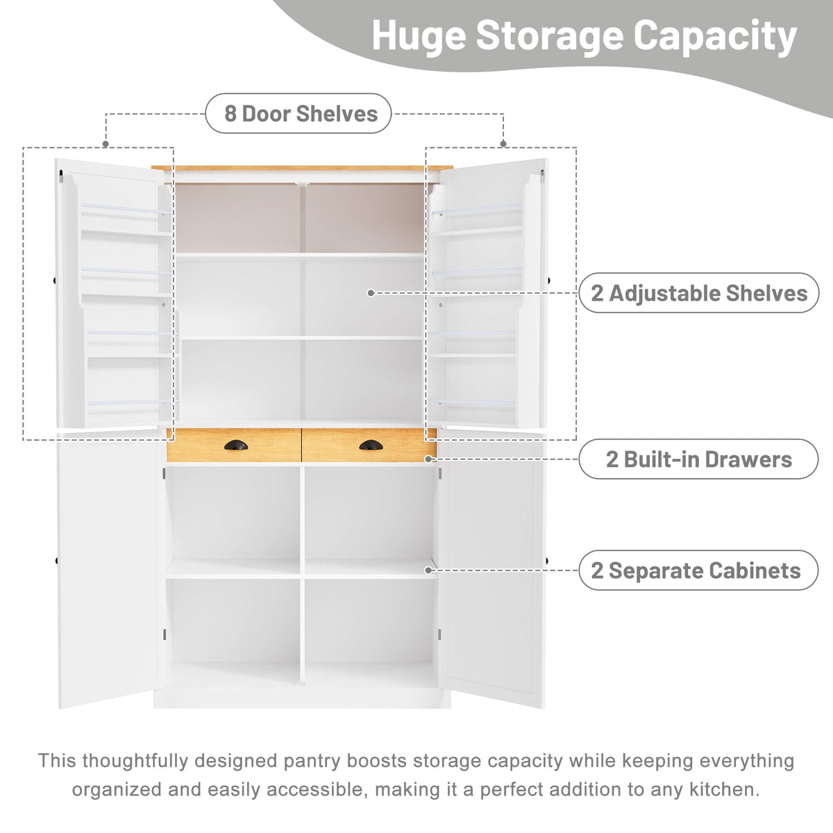 Large Kitchen Pantry Storage Cabinet | 71" Tall | MDF | White, Gray or Blue