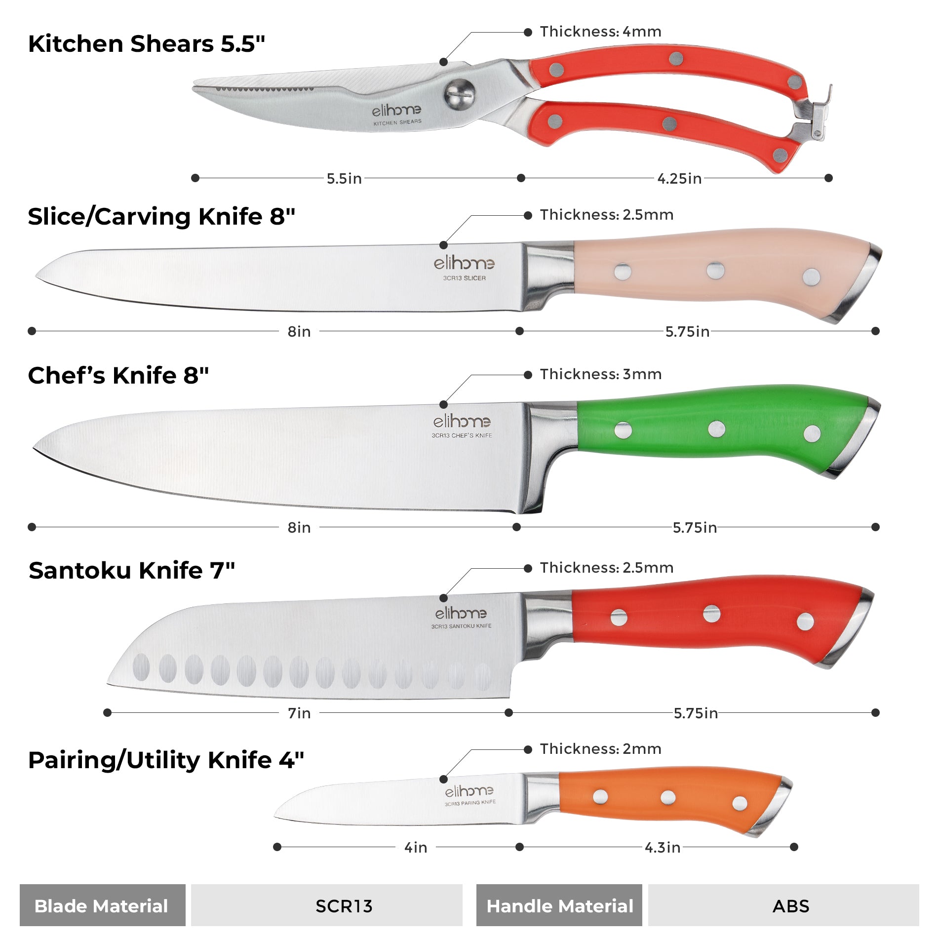 5-Piece Professional Kitchen Knife Set | Ergonomic Handles | Stainless Steel