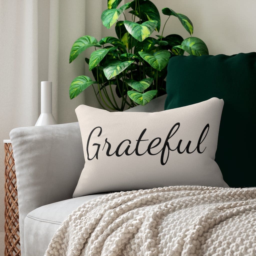 Decorative Lumbar Throw Pillow - Grateful - Beige/black