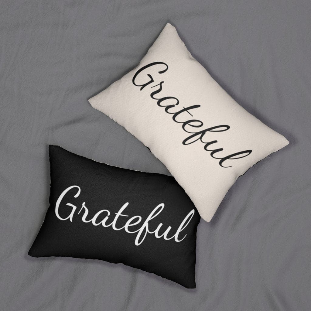 Decorative Lumbar Throw Pillow - Grateful - Beige/black