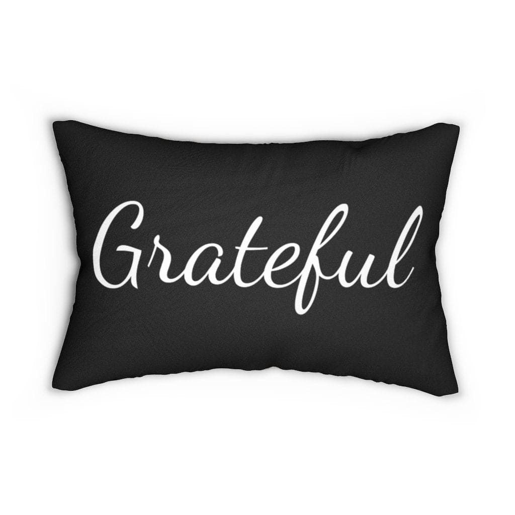 Decorative Lumbar Throw Pillow - Grateful - Beige/black