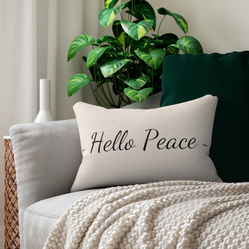 Decorative Lumbar Throw Pillow - Hello Peace - Beige Black