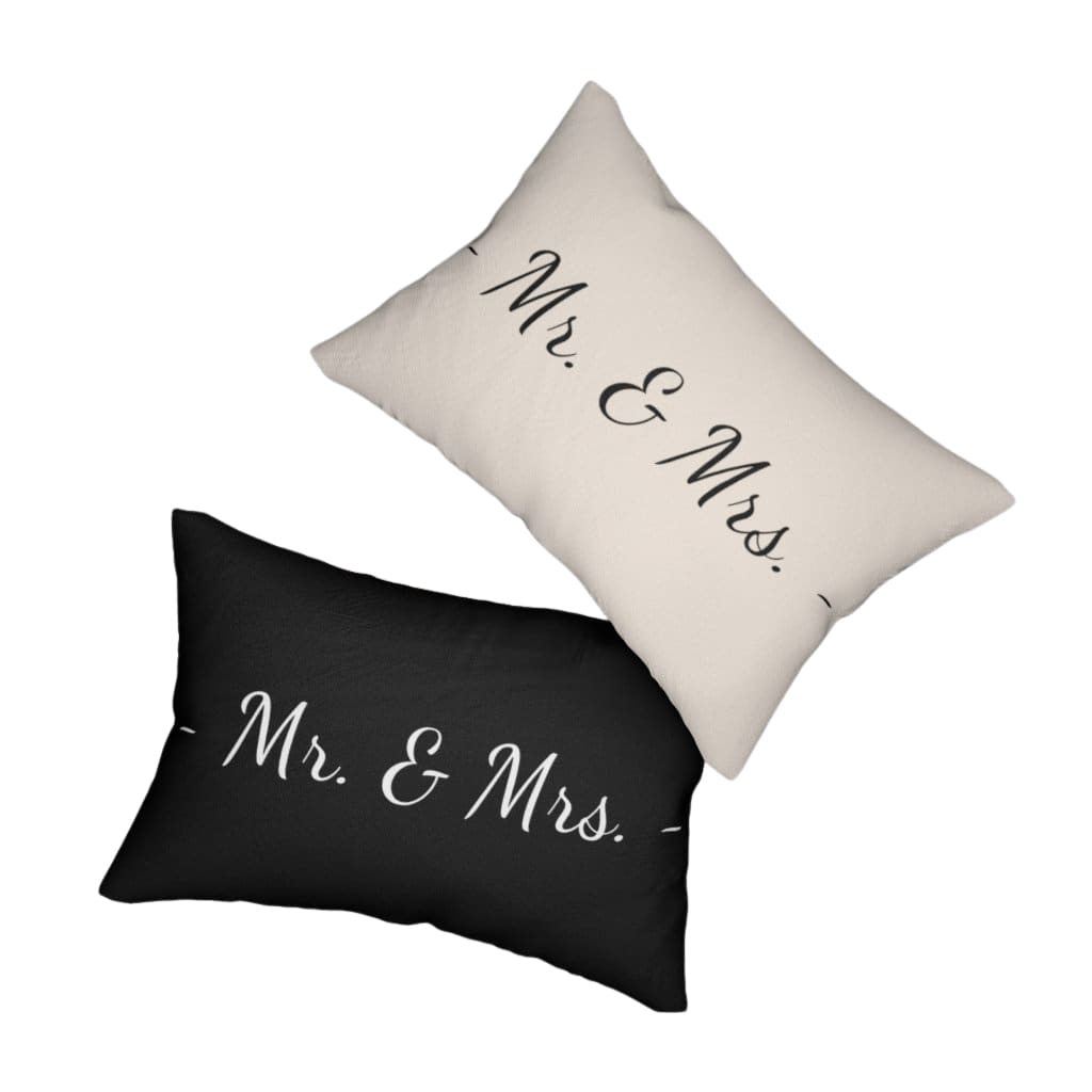 Decorative Lumbar Throw Pillow - Mr. and Mrs. - Beige Black