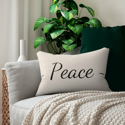 Decorative Lumbar Throw Pillow - Peace - Beige Black