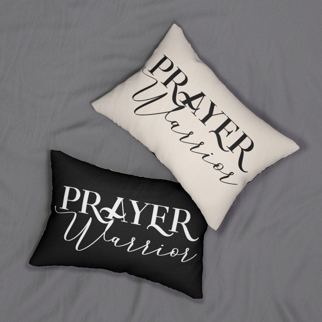 Decorative Lumbar Throw Pillow - Prayer Warrior - Beige Black
