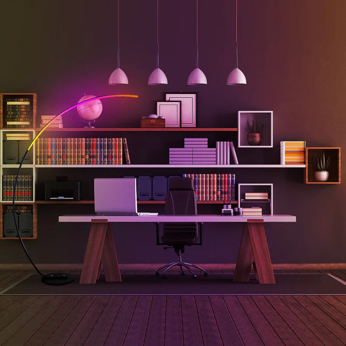 Modern Curved Floor Lamp with RGBW Ambient Lighting for Stylish Home