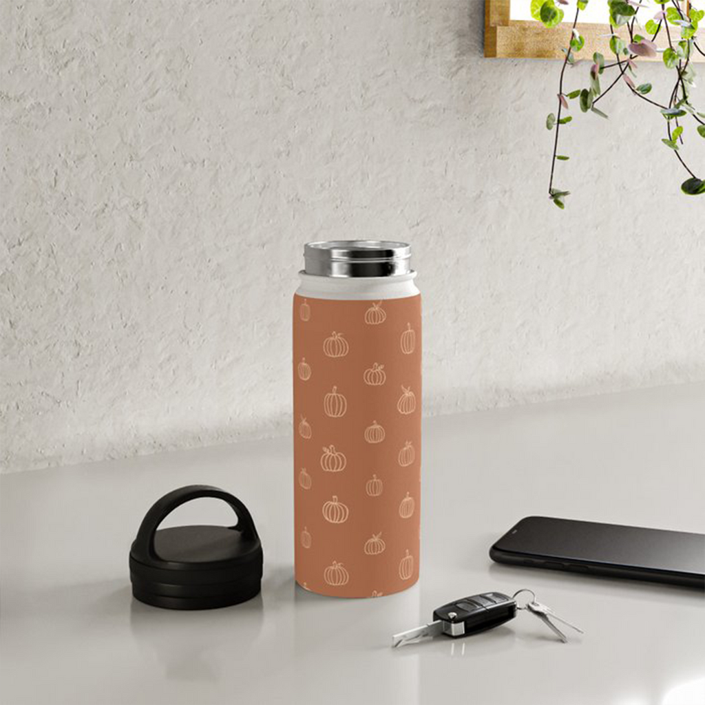 Dark Orange Pumpkin Handle Lid Water Bottle