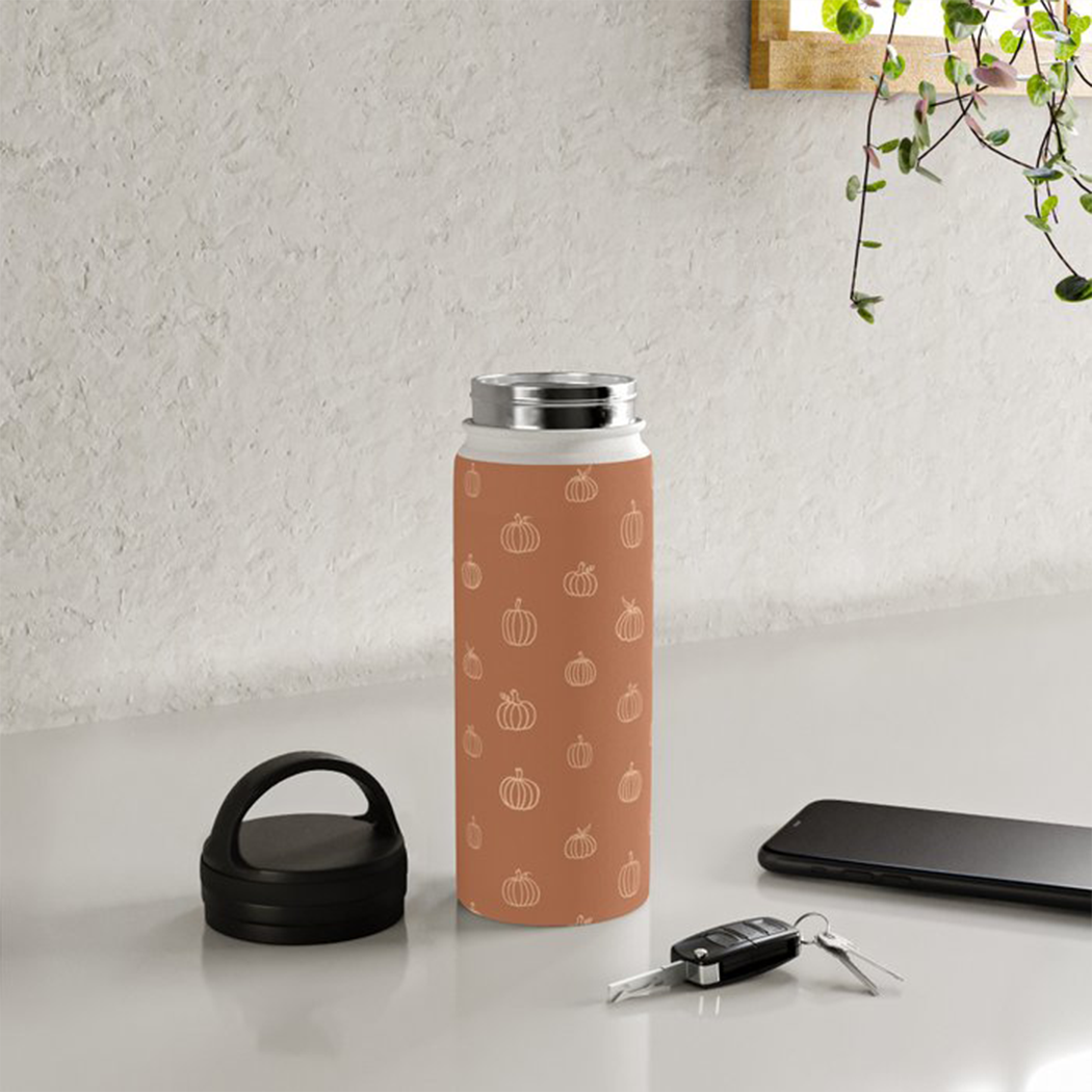 Dark Orange Pumpkin Handle Lid Water Bottle