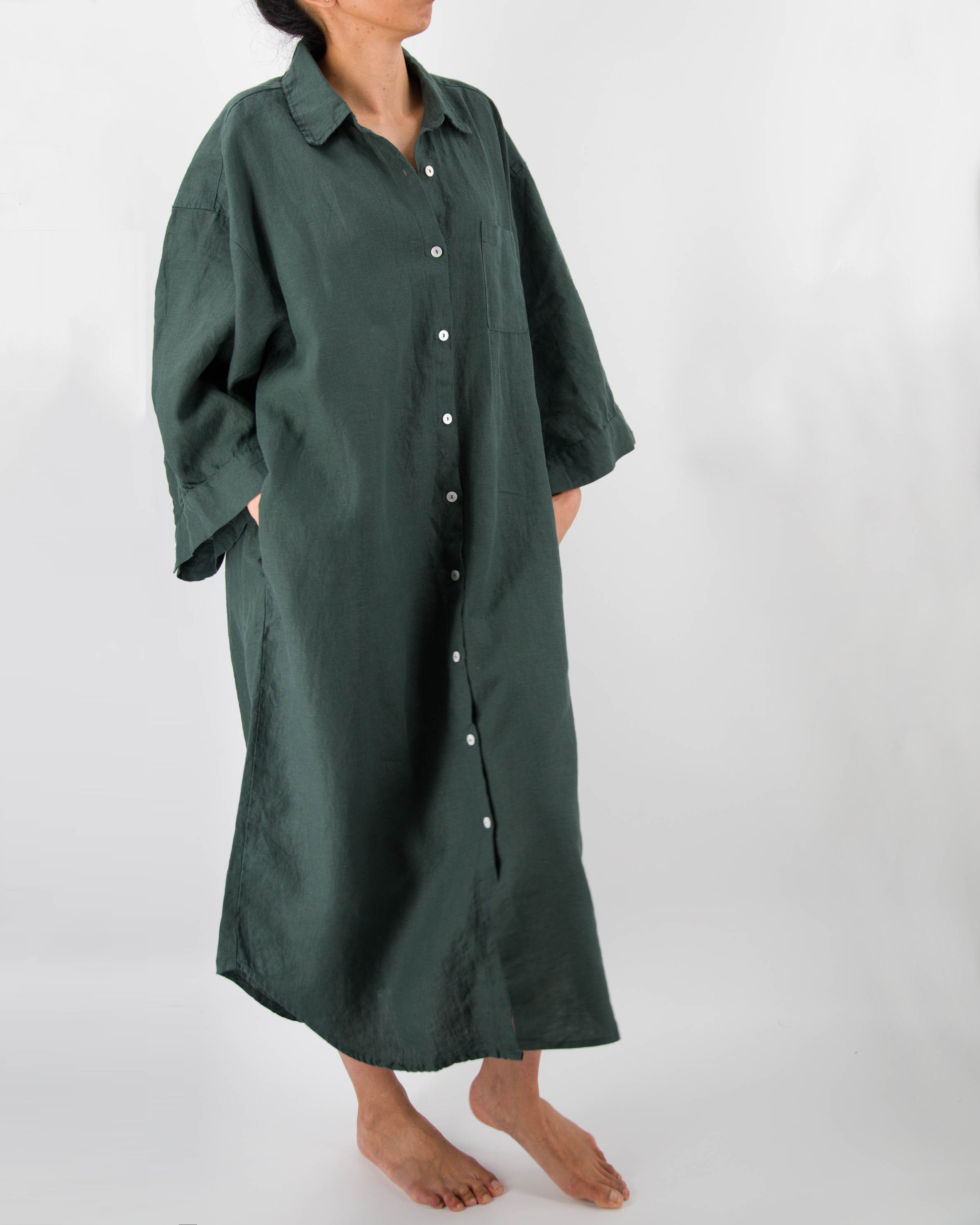 Mei Linen House Dress | 100% French Flax | Billowing Arms | 3 Pockets | One Size Fits Most | 12 Colors | Sunday Morning