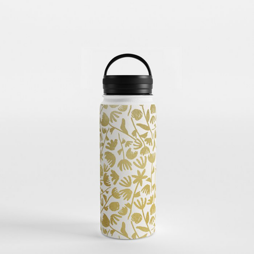 Gold Ink Floral Handle Lid Water Bottle