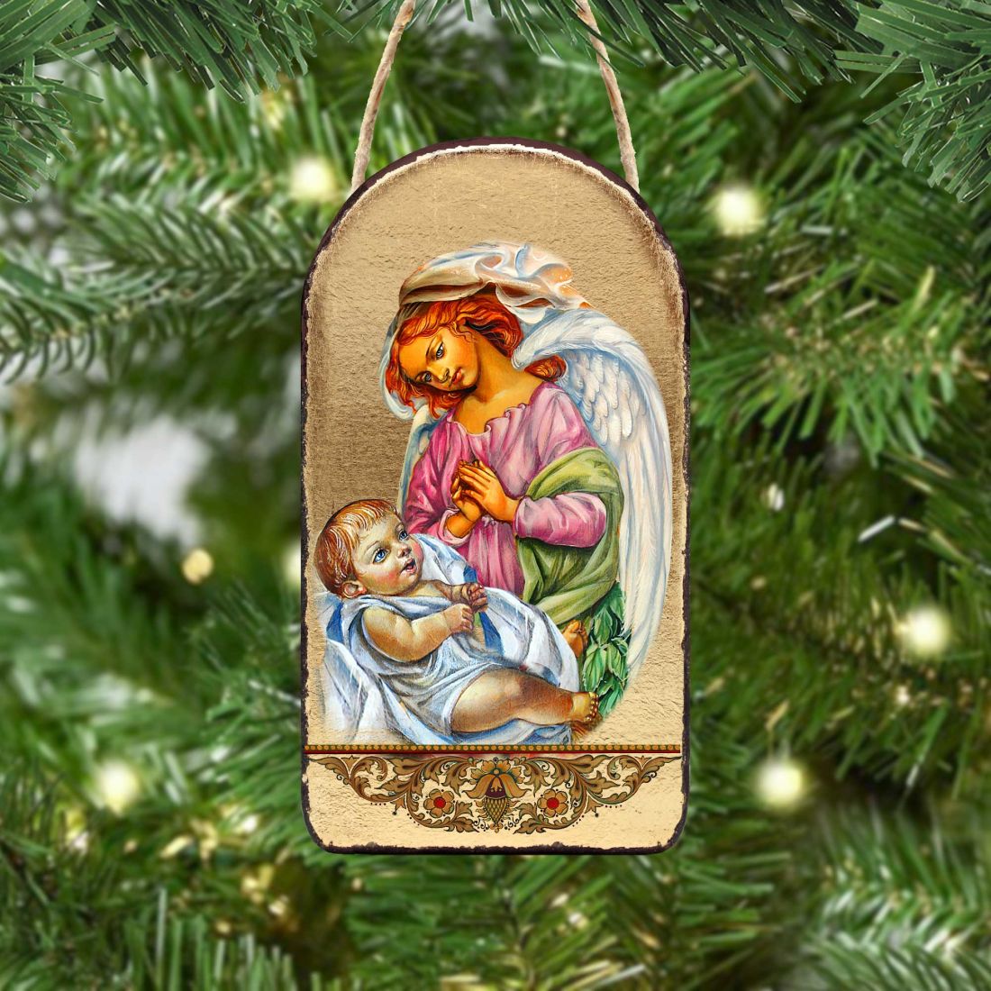 Blessing Angels Wooden Icon Ornament, 5 × 3.5 Inches