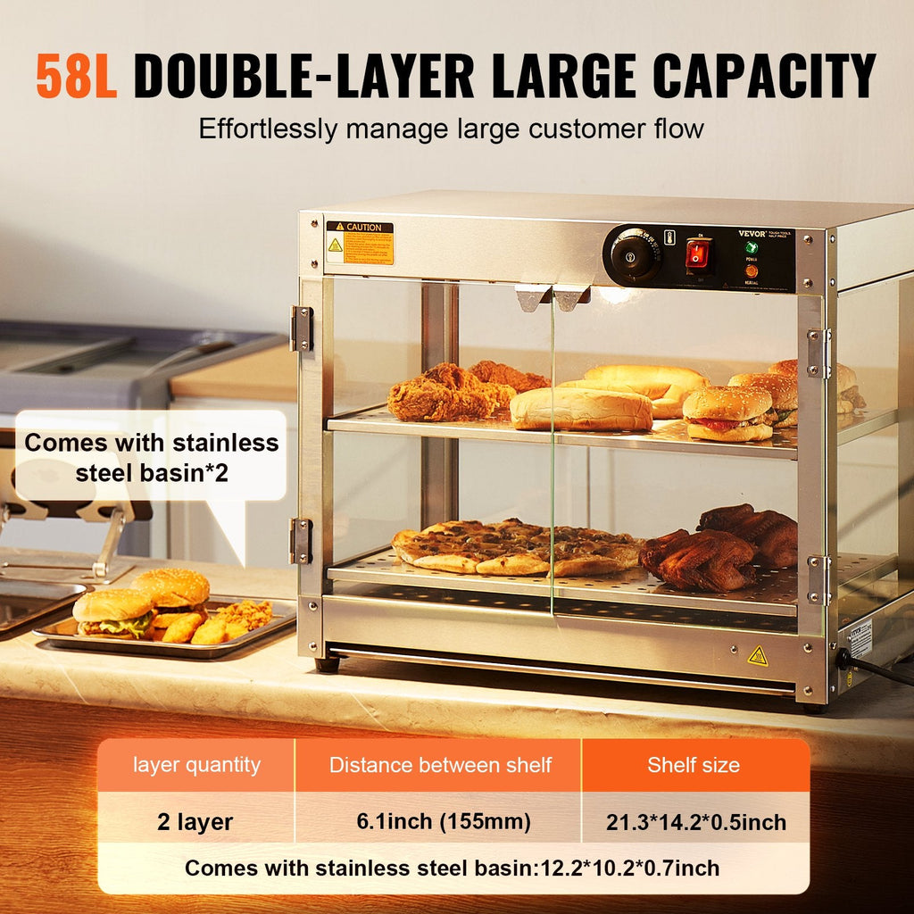 2-Tier Commercial Food Warmer Display Countertop Pizza Cabinet With