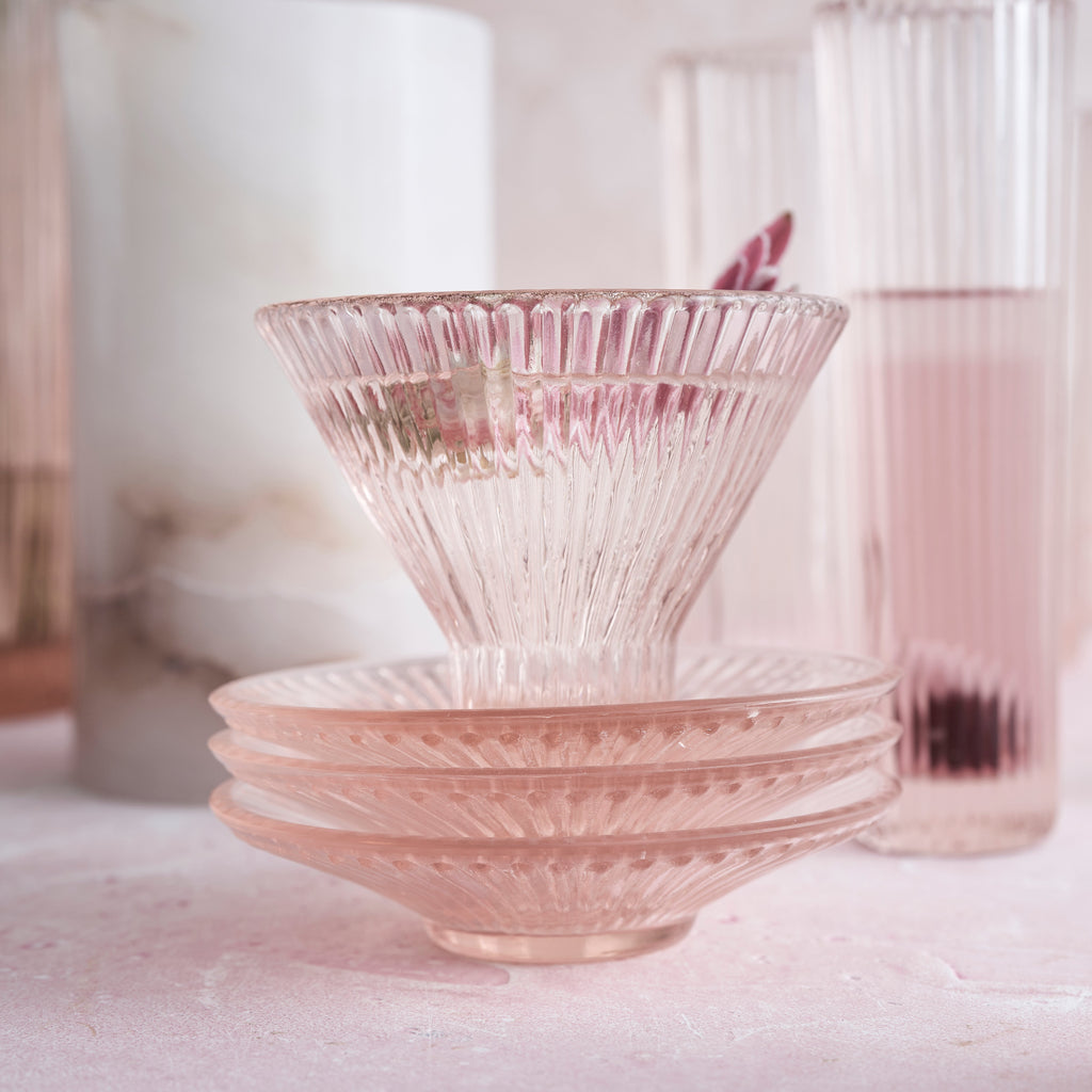 Pressed Pink Glass Small Plates | Set of 6 | Textured Vintage Glass | Dessert, Salad & Appetizer Plates