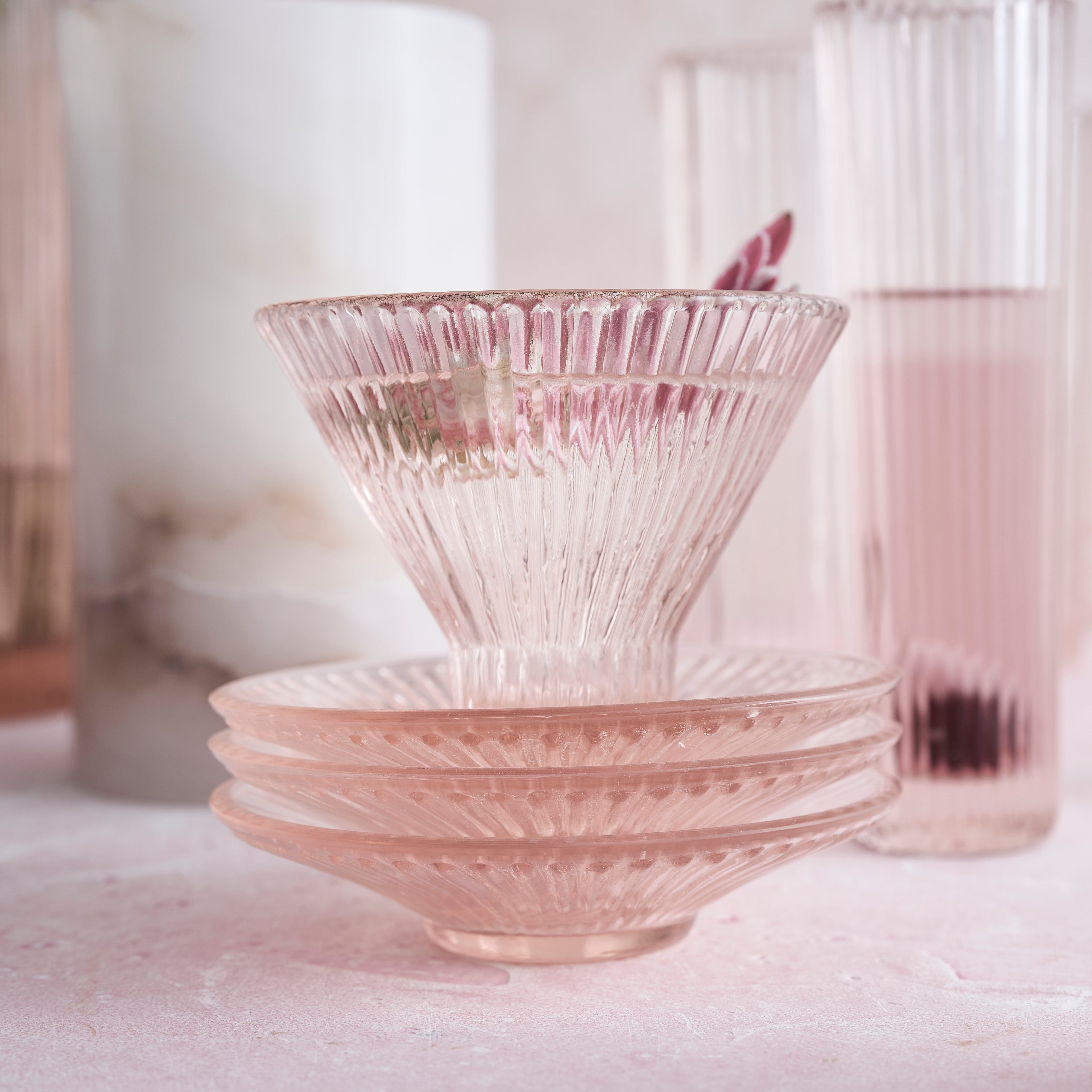 Pressed Pink Glass Small Plates | Set of 6 | Textured Vintage Glass | Dessert, Salad & Appetizer Plates