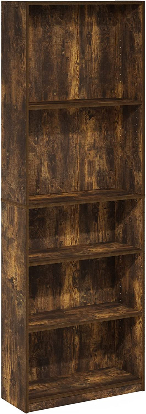 Adjustable 5 Tier Amber Pine Bookcase Living Room Storage