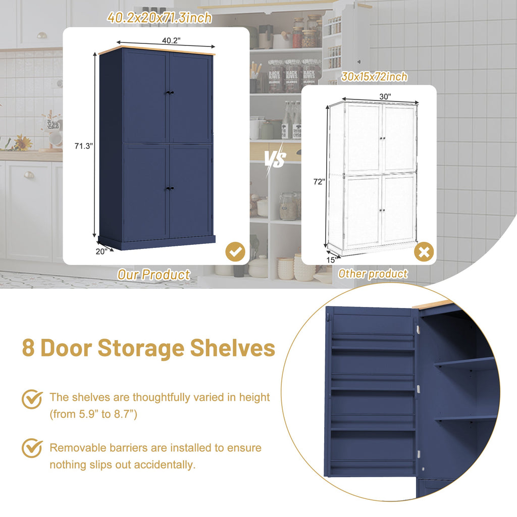 Large Kitchen Pantry Storage Cabinet | 71" Tall | MDF | White, Gray or Blue