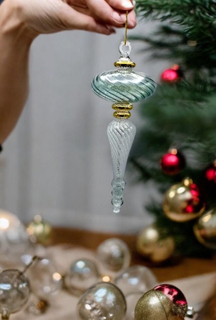 Elegant Green Hand-Blown Glass Christmas Ornaments — Large Festive Decor