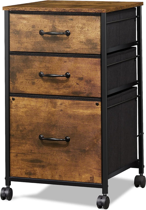 Rolling File Cabinet 3 Drawer In Rustic Brown Office Furniture
