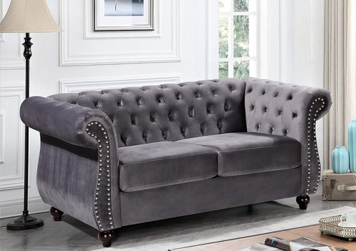 Gray Velvet Loveseat Modern Living Room Furniture Sofa