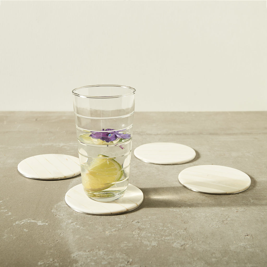 Blanco Coasters | Set of 4 | Hand-Shaped Genuine Bone | Polished | Natural Grain | Powered by People