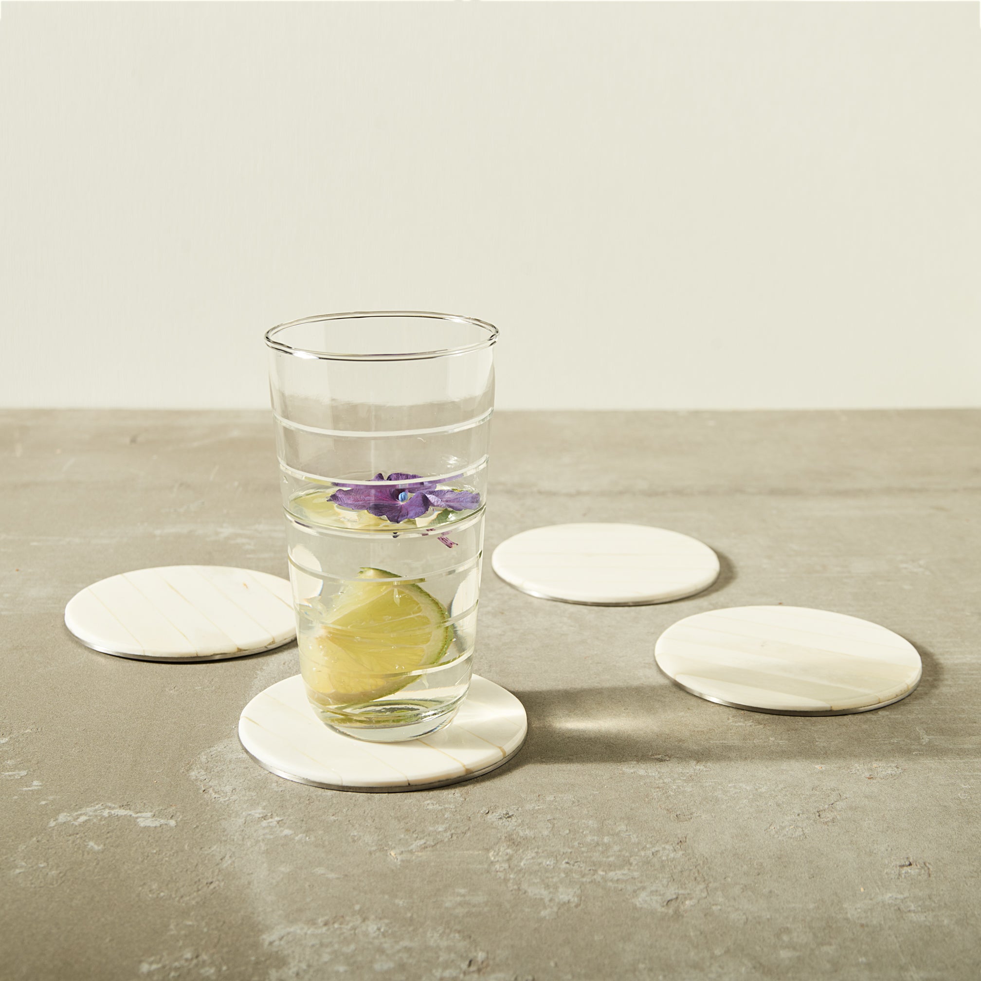 Blanco Coasters | Set of 4 | Hand-Shaped Genuine Bone | Polished | Natural Grain | Powered by People