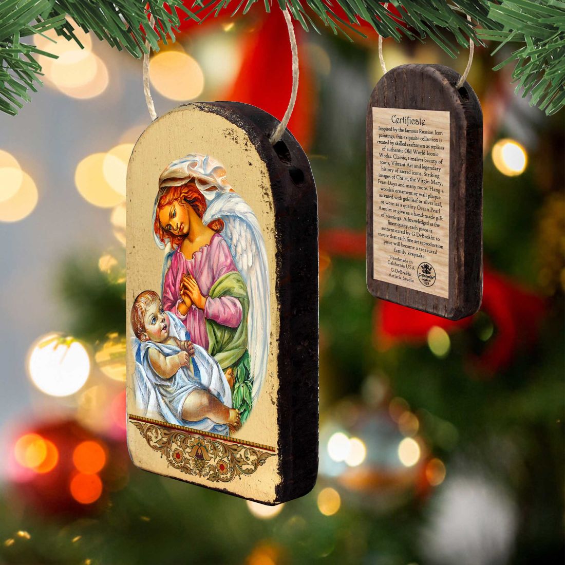 Blessing Angels Wooden Icon Ornament, 5 × 3.5 Inches