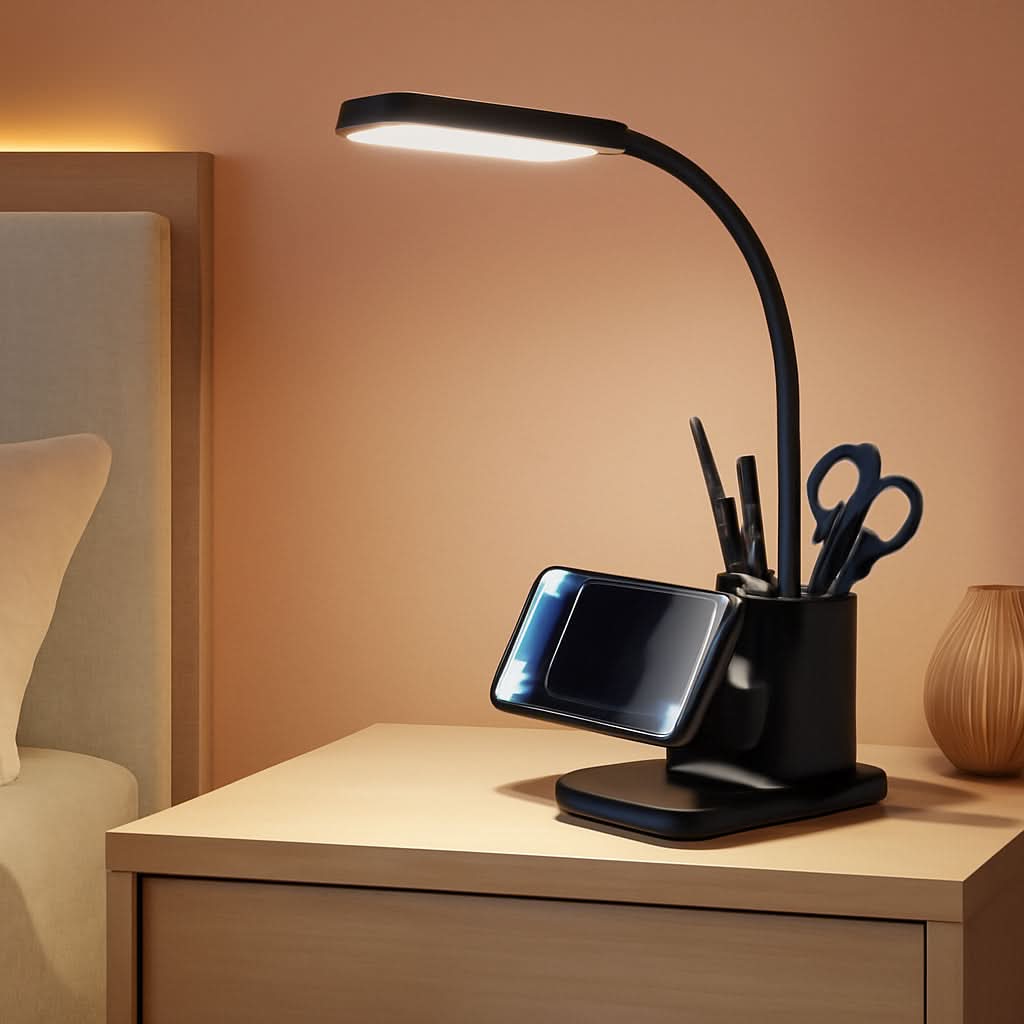 LED Desk Lamp With Wireless Charger Black For Home Office