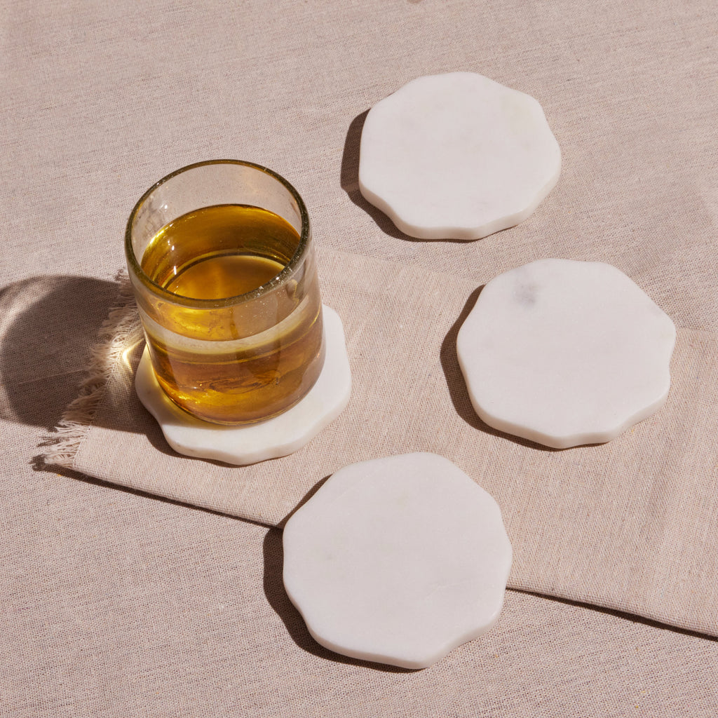 Flor Marble Coasters | Set of 4 | Organic Shaped | Handcrafted in India | Meso Goods