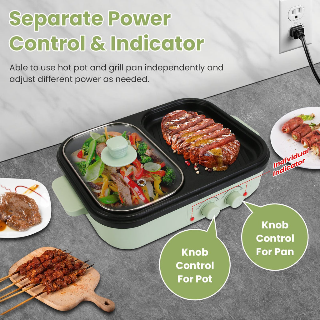 1Pc Electric Hot Pot With Grill 2-in-1 Hot Pot And Frying Pan Portable