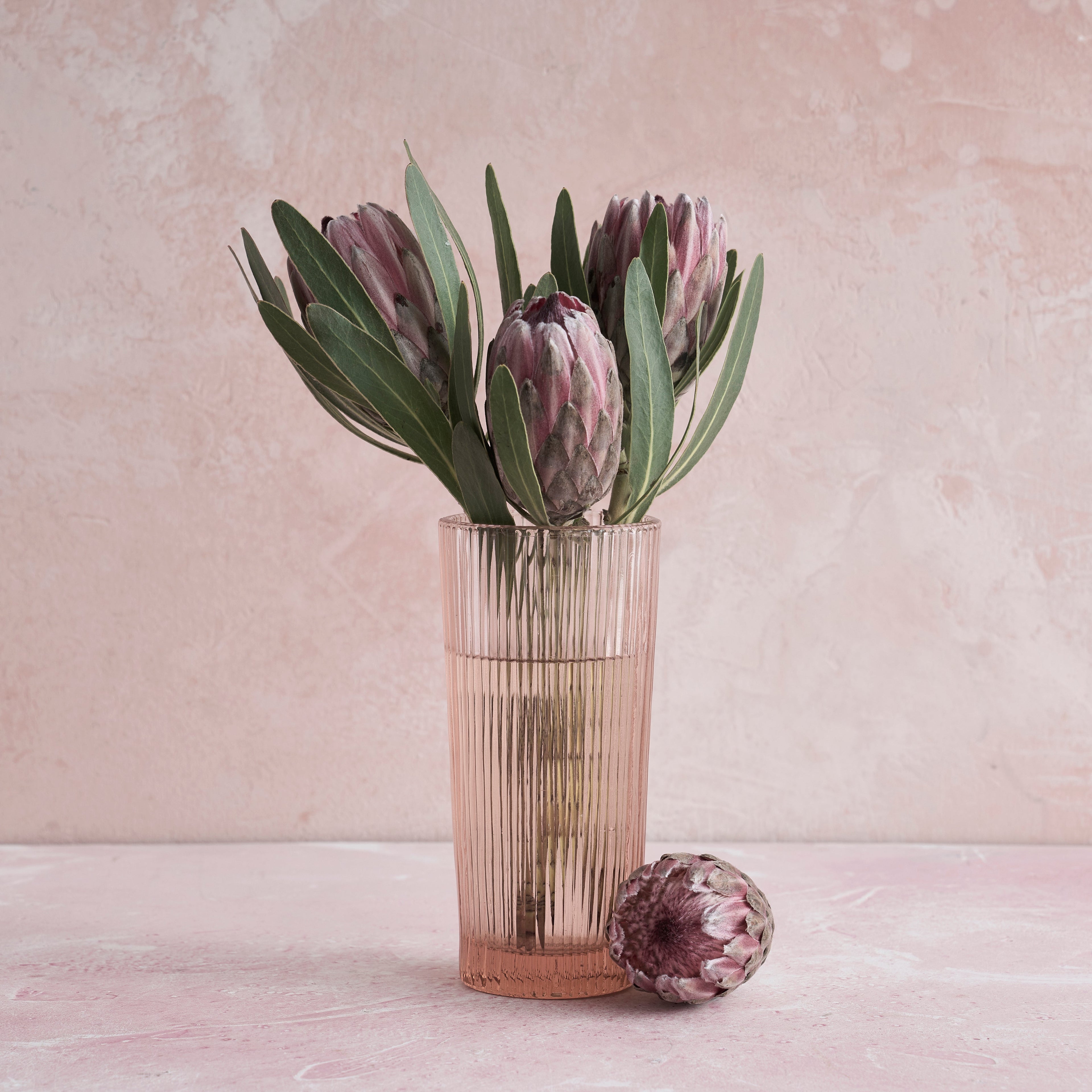 Pink Glass Column Vase – Pressed Glass