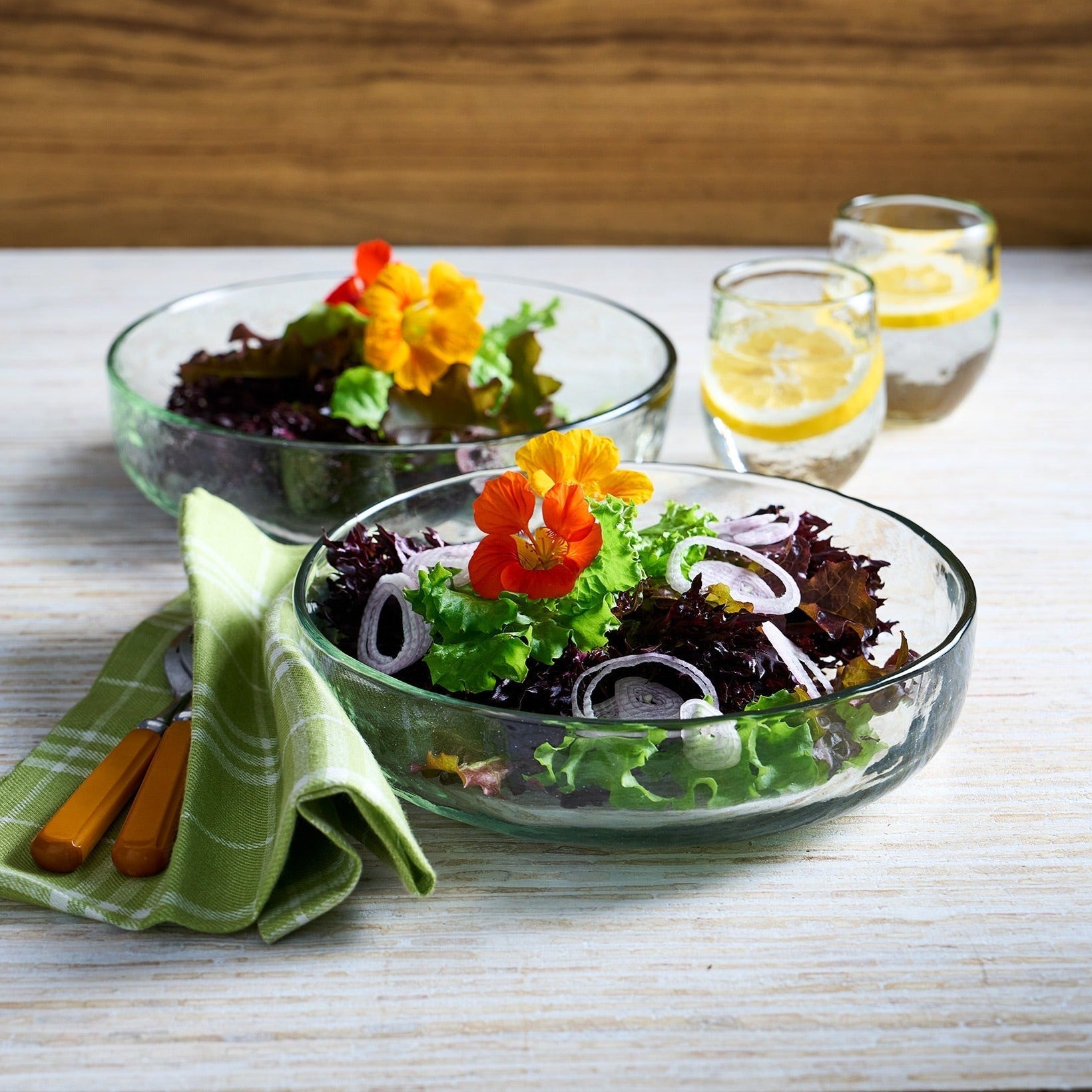 Pebbled Individual Bowls | Set of 2 | Hammered Texture Glass | Salad & Pasta Bowls | Powered by People