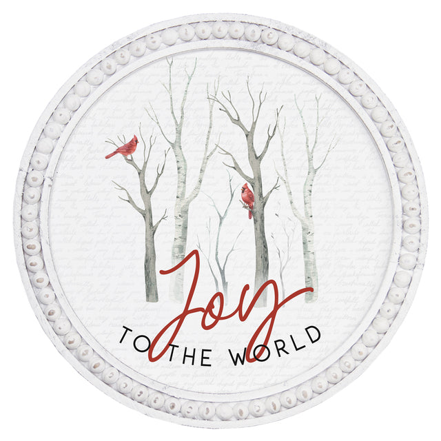 Joy to the World Beaded Round Wall Art | Whitewashed Wood | 14" | Handcrafted in USA | Sincere Surroundings