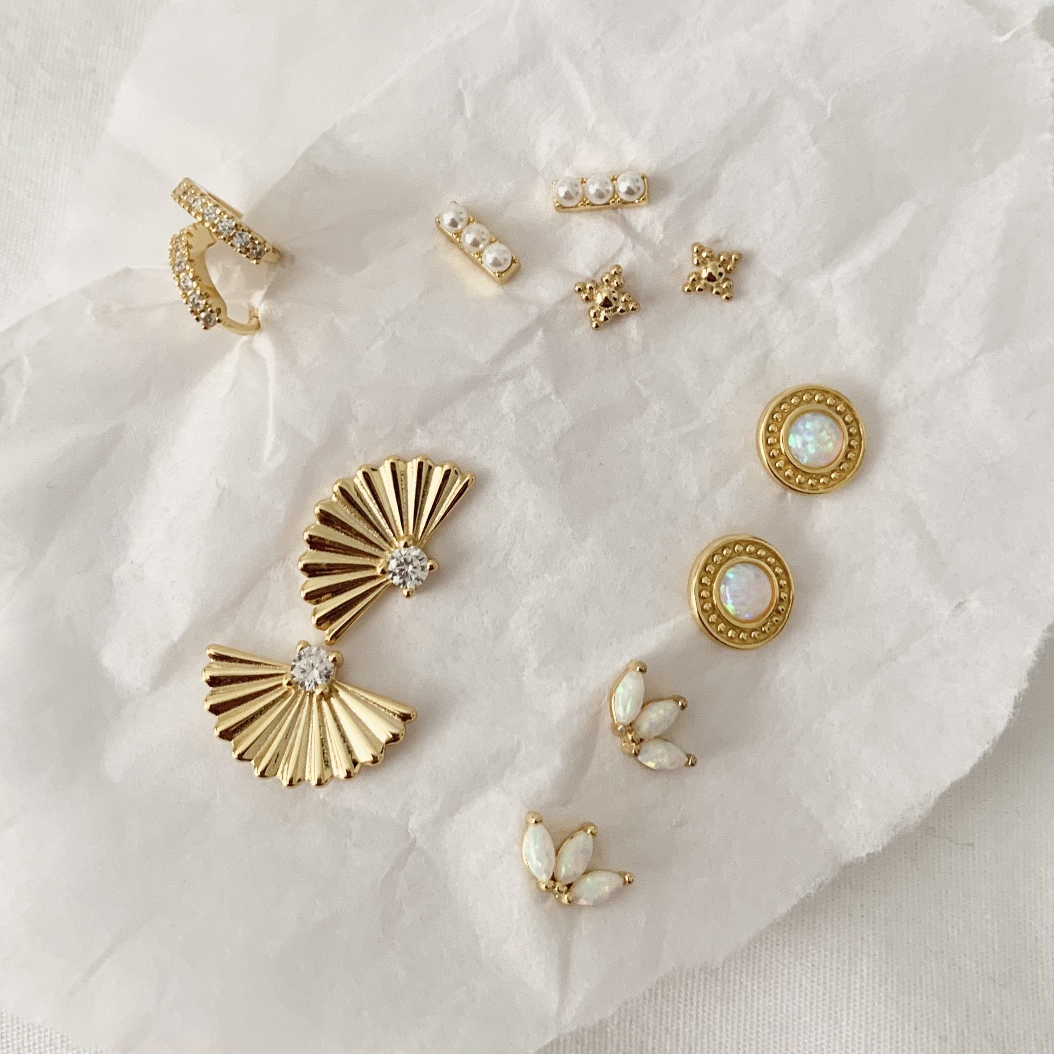 Eva Pearl Studs | 18K Gold Plated Brass | Triple Pearl Bar | Hypoallergenic | Namaste Jewelry