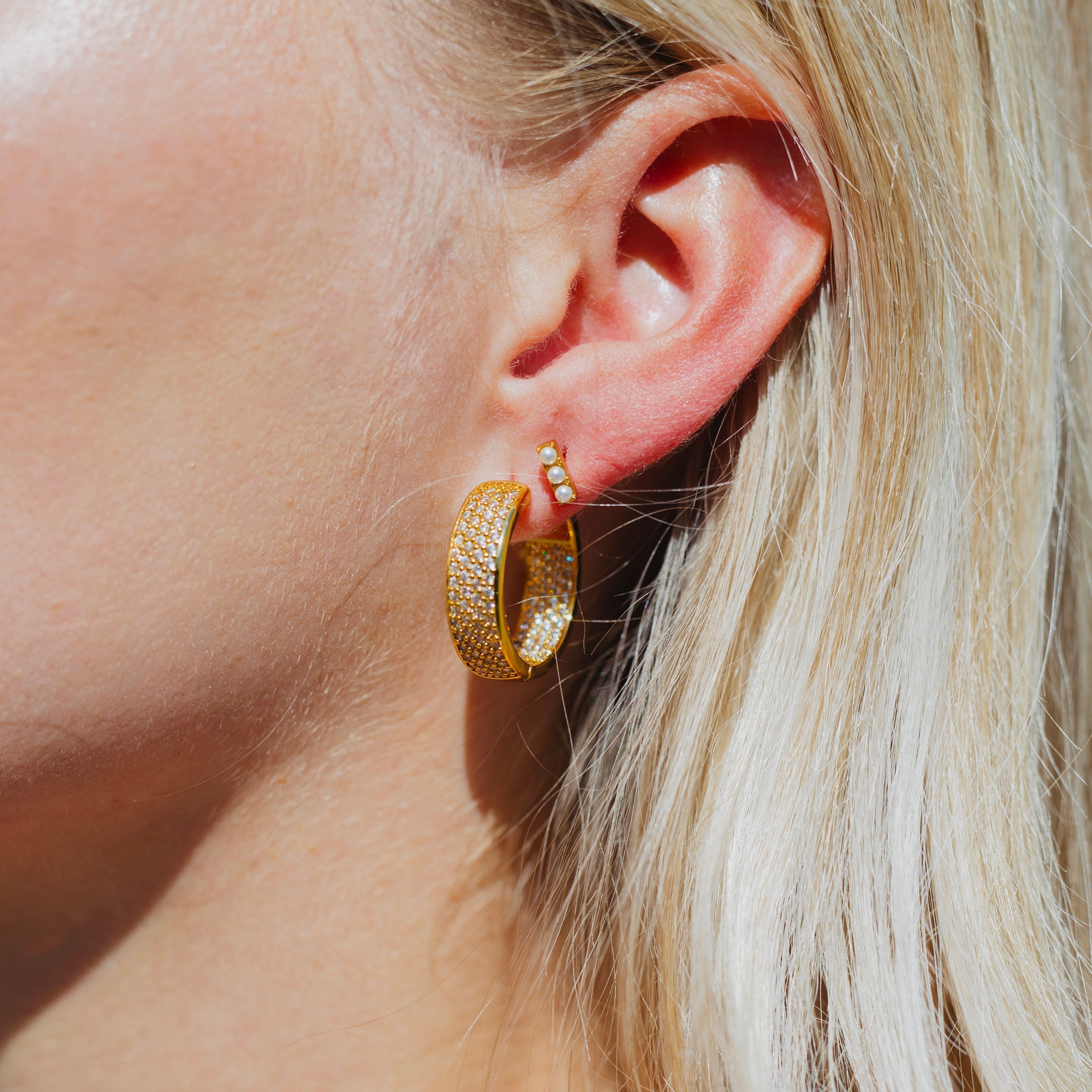 Eva Pearl Studs | 18K Gold Plated Brass | Triple Pearl Bar | Hypoallergenic | Namaste Jewelry